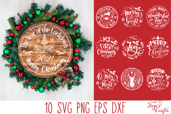 10 Round Christmas Ornaments Pack